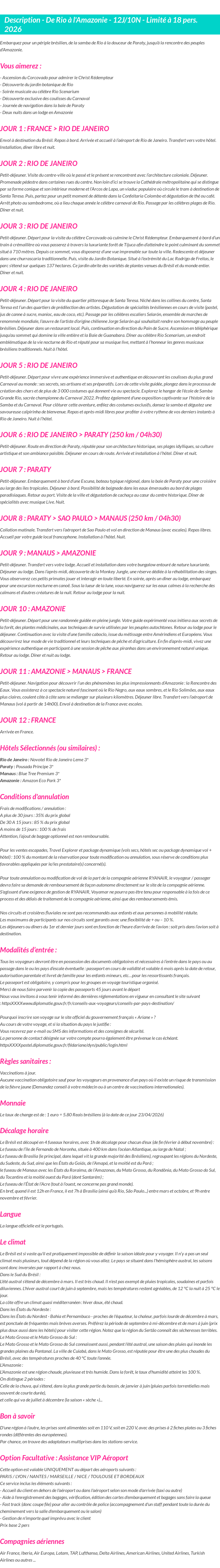 Détails du séjour
