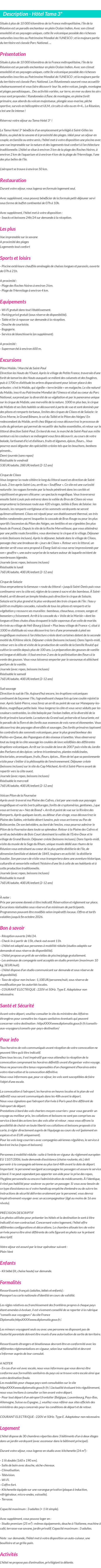 Détails du séjour