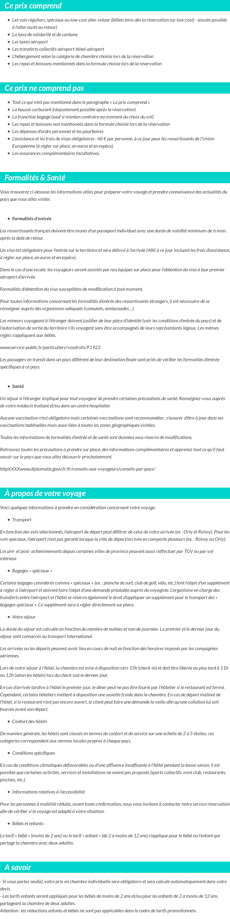 Conditions tarifaires