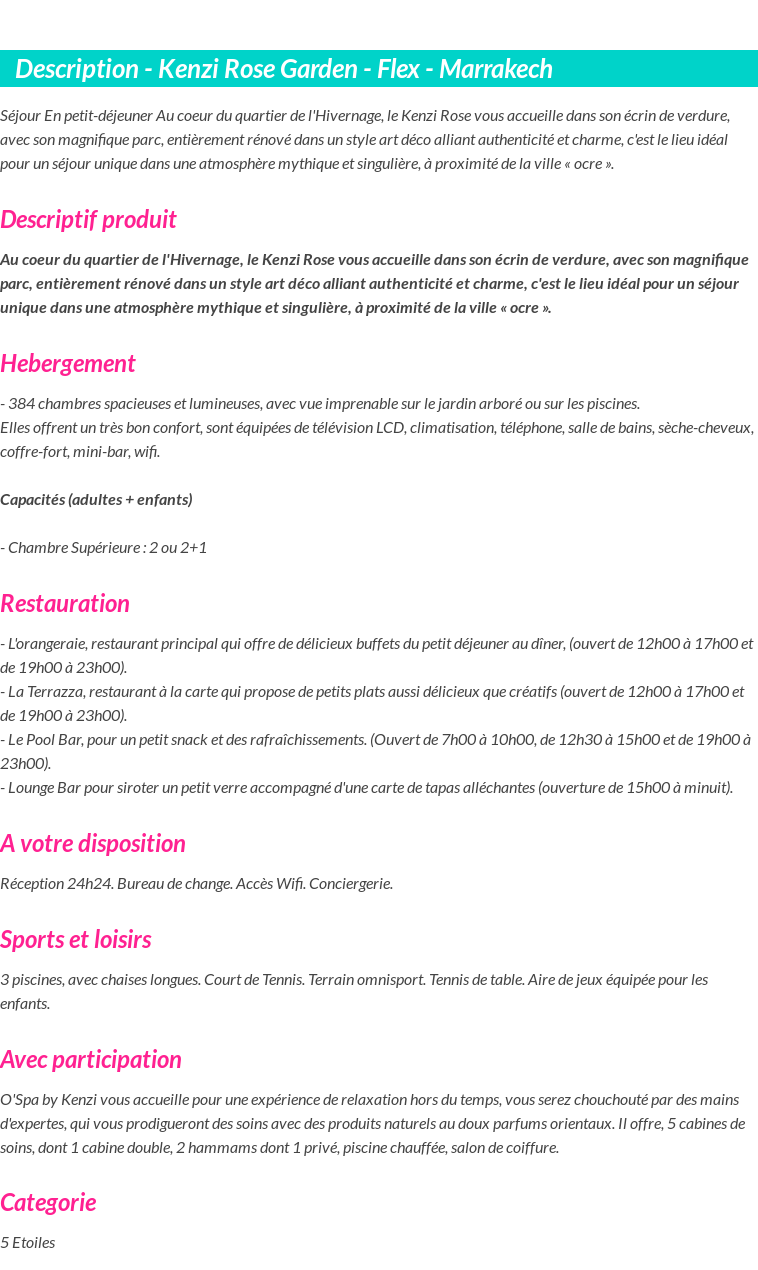 Détails du séjour