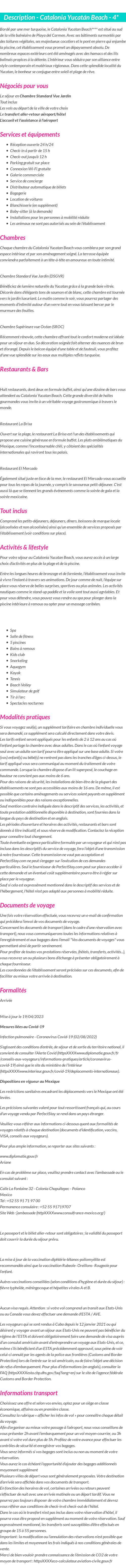 Détails du séjour