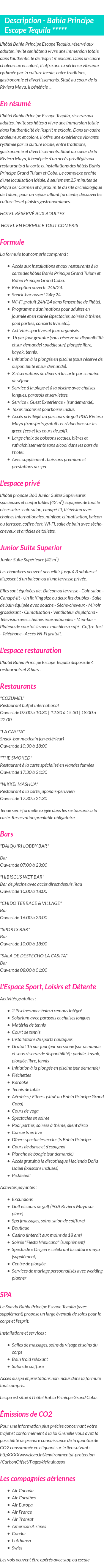 Détails du séjour