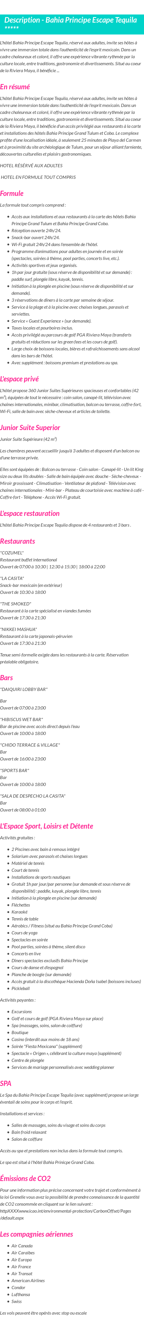 Détails du séjour