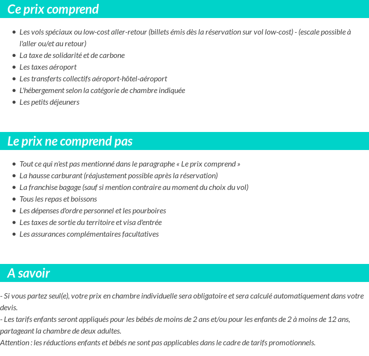 Conditions tarifaires