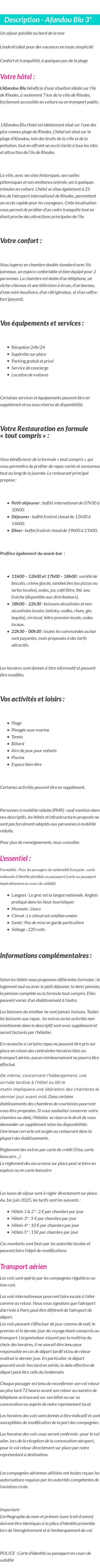 Détails du séjour