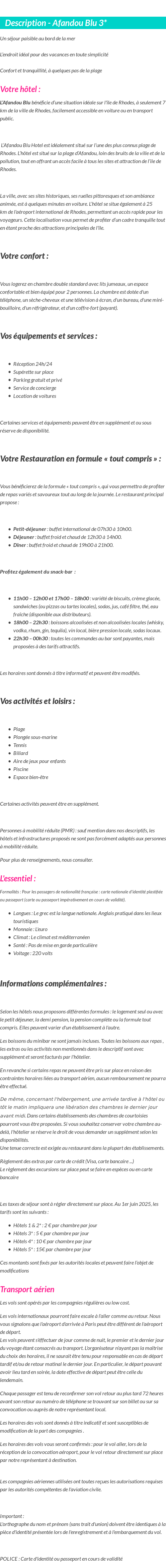 Détails du séjour