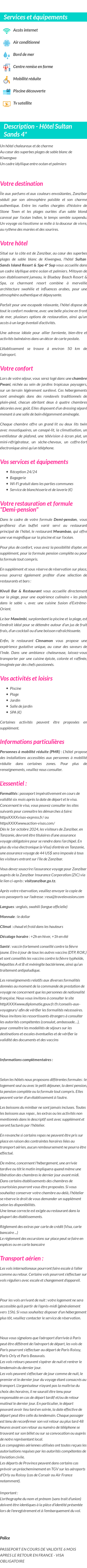 Détails du séjour