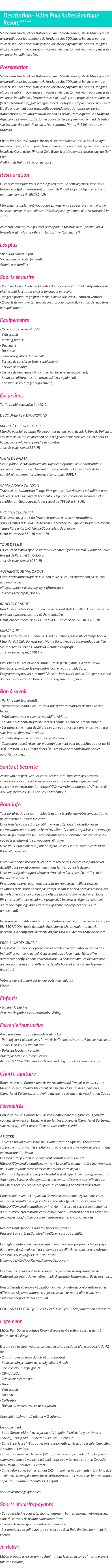 Détails du séjour