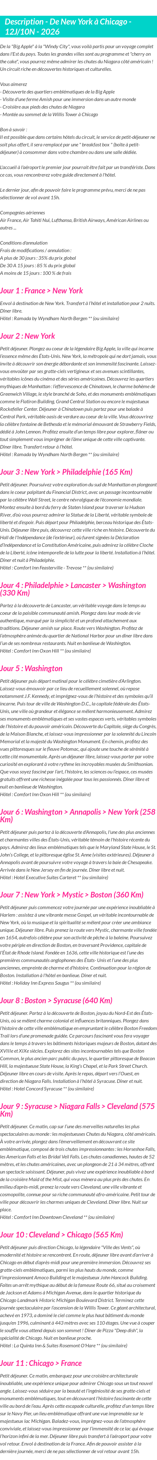 Détails du séjour