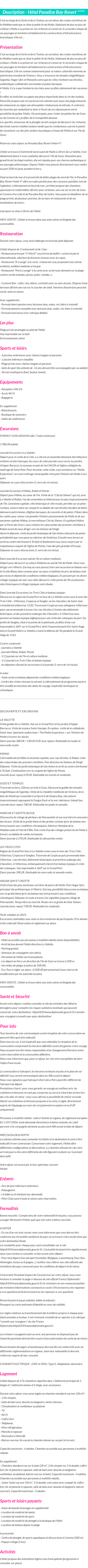 Détails du séjour