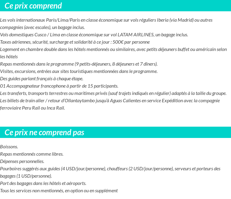 Conditions tarifaires