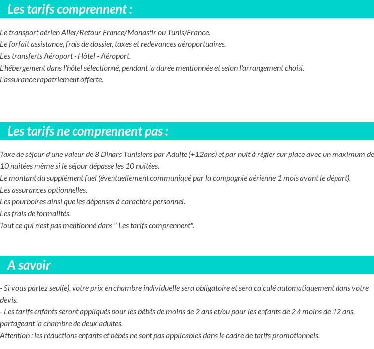 Conditions tarifaires