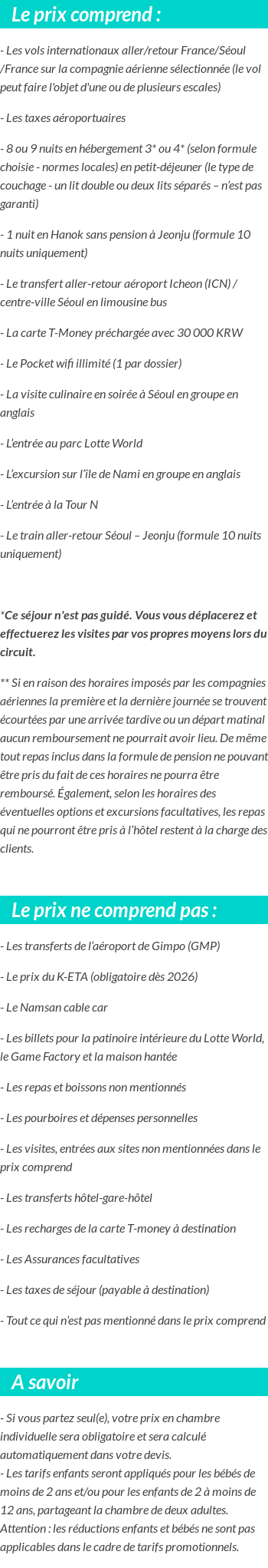 Conditions tarifaires