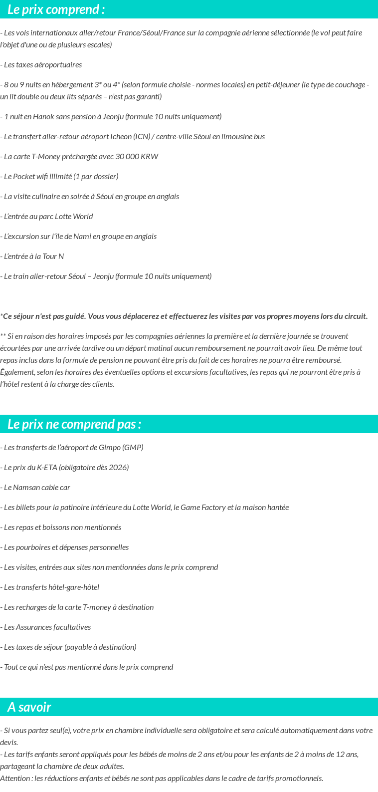 Conditions tarifaires