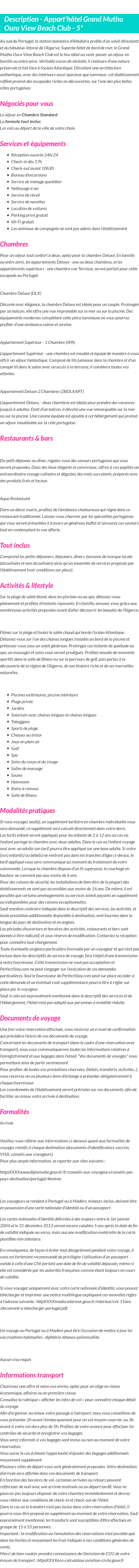 Détails du séjour