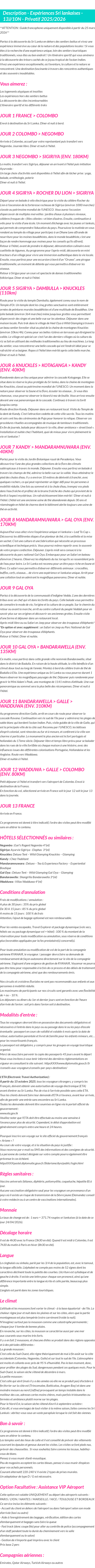 Détails du séjour