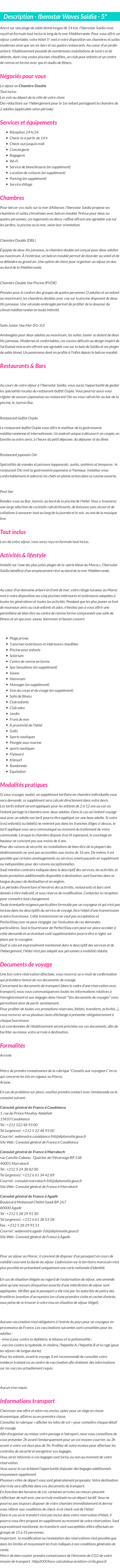 Détails du séjour