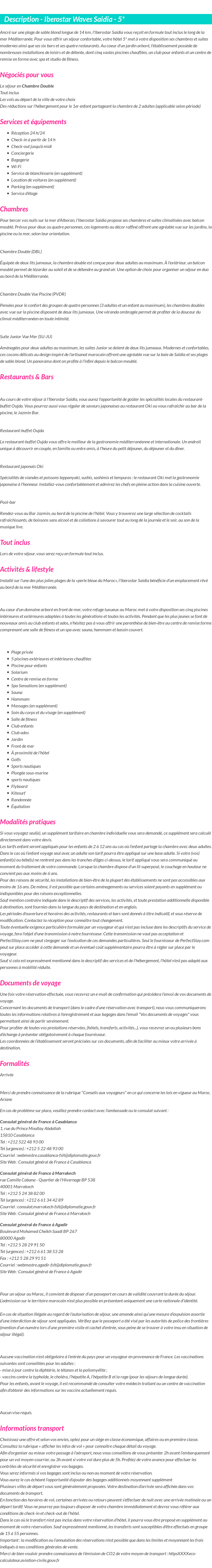 Détails du séjour