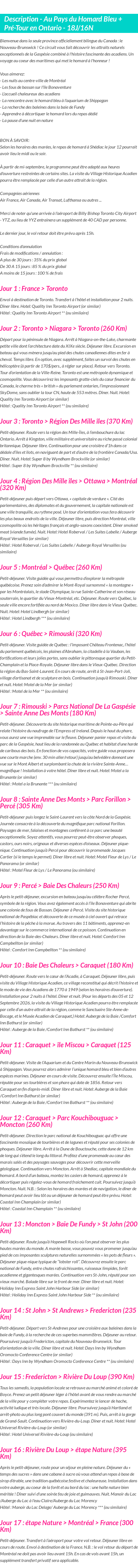 Détails du séjour
