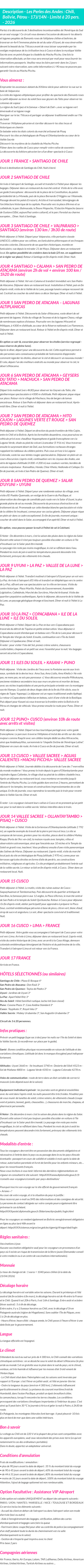 Détails du séjour