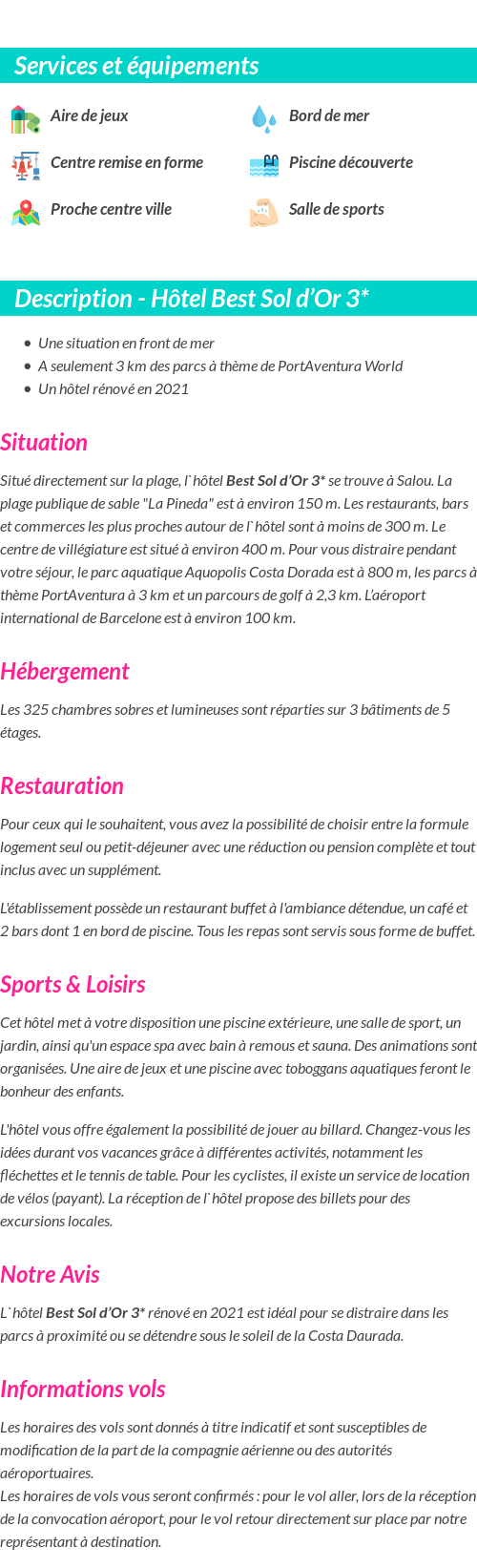 Détails du séjour