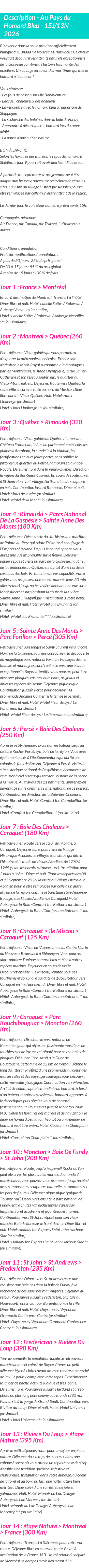 Détails du séjour