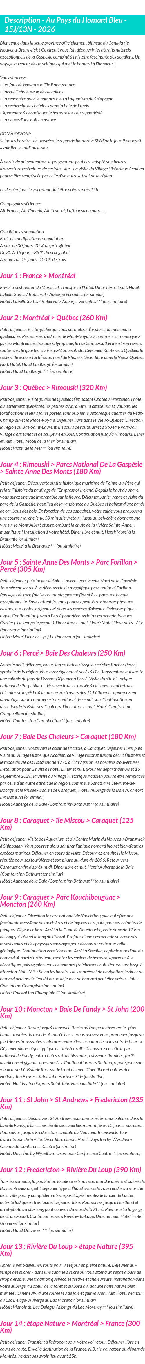 Détails du séjour