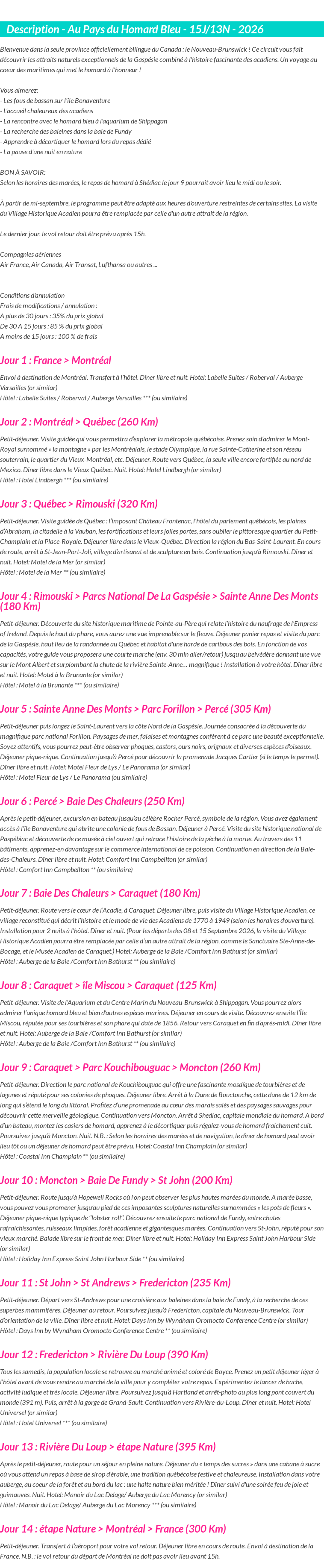 Détails du séjour