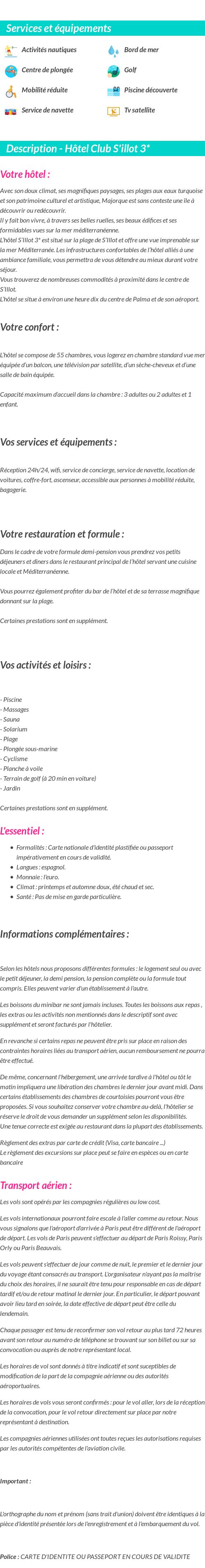Détails du séjour
