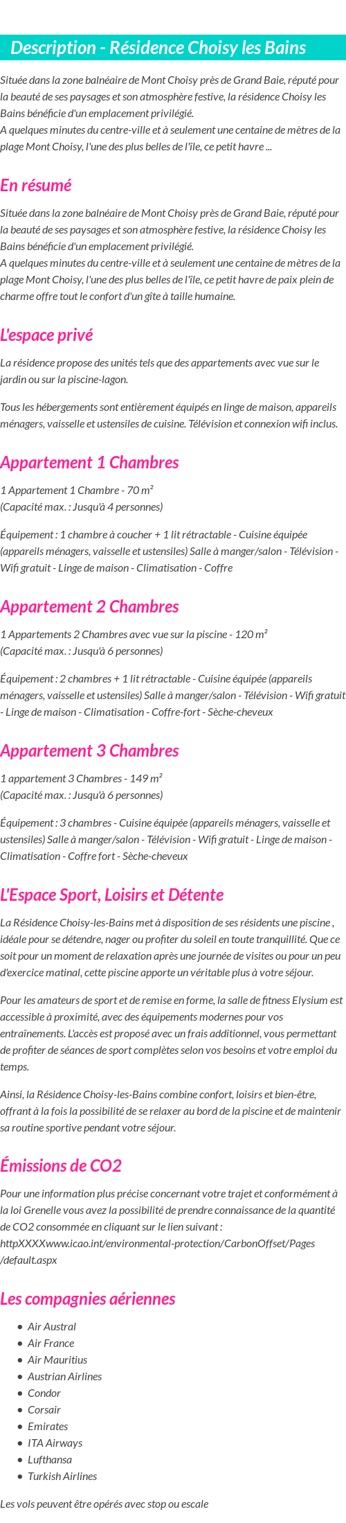 Détails du séjour