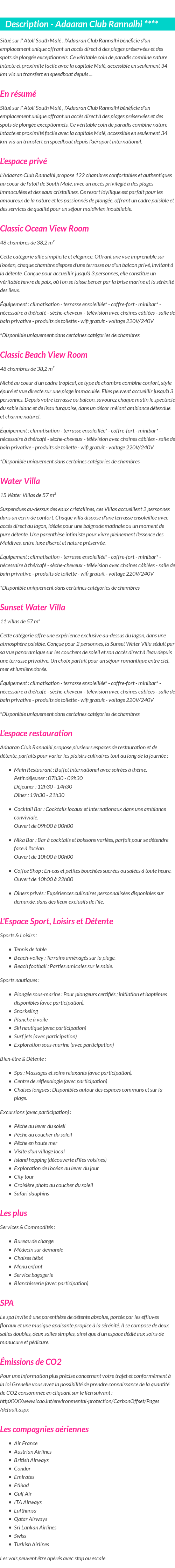Détails du séjour