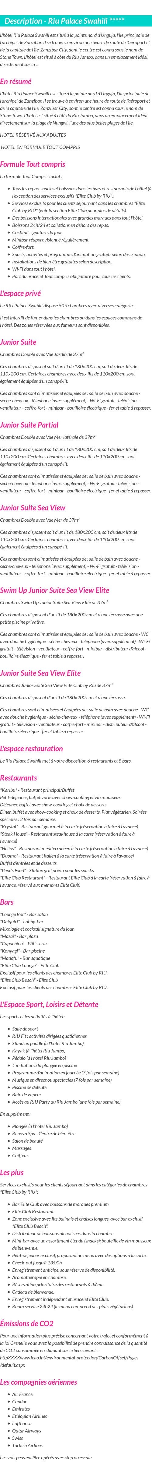 Détails du séjour