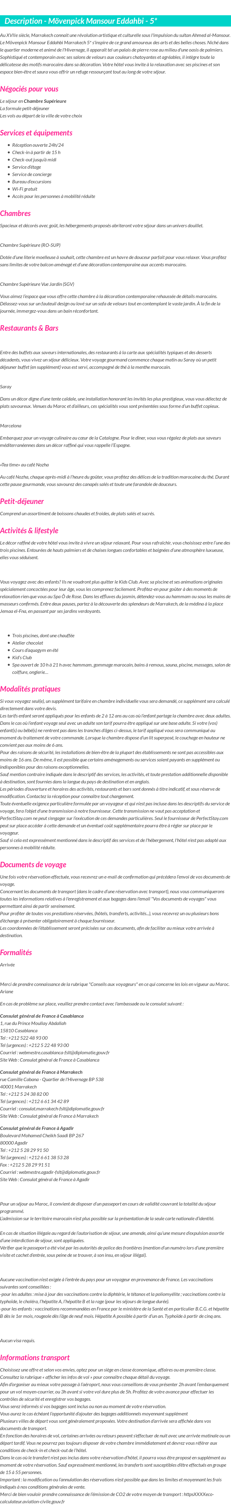 Détails du séjour