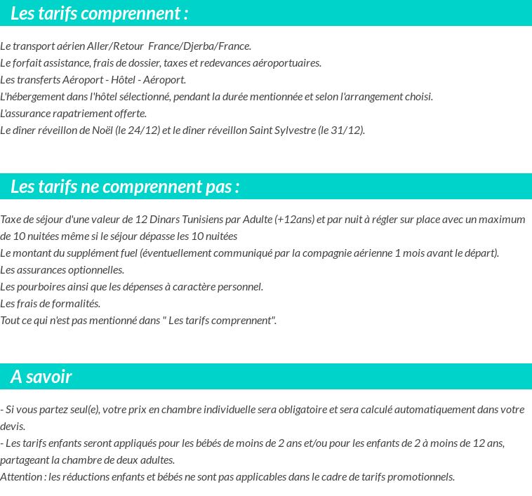 Conditions tarifaires