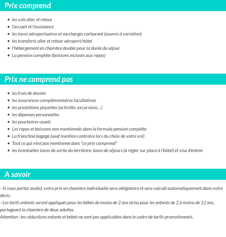 Conditions tarifaires