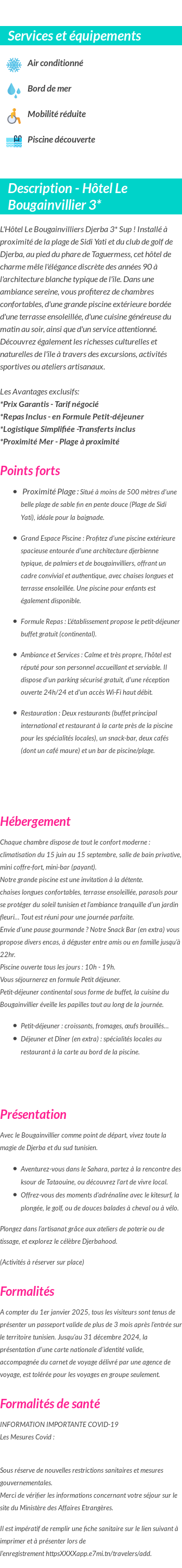 Détails du séjour