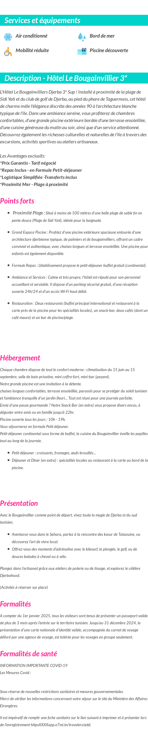Détails du séjour