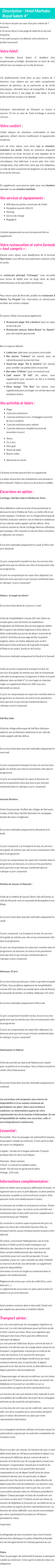 Détails du séjour