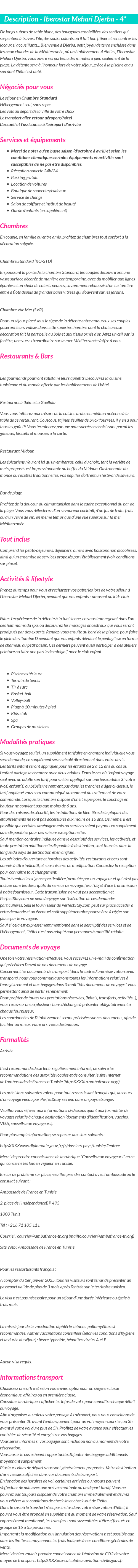Détails du séjour