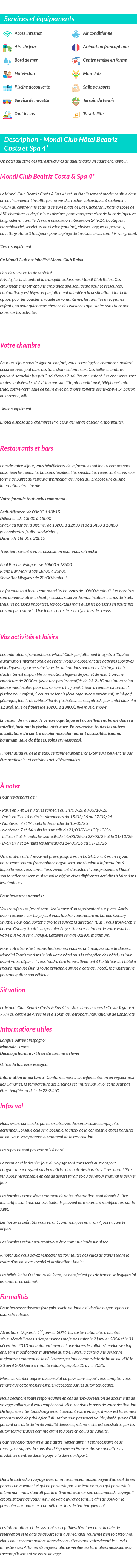 Détails du séjour