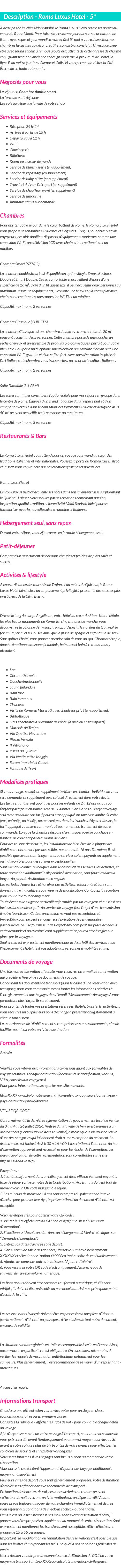 Détails du séjour