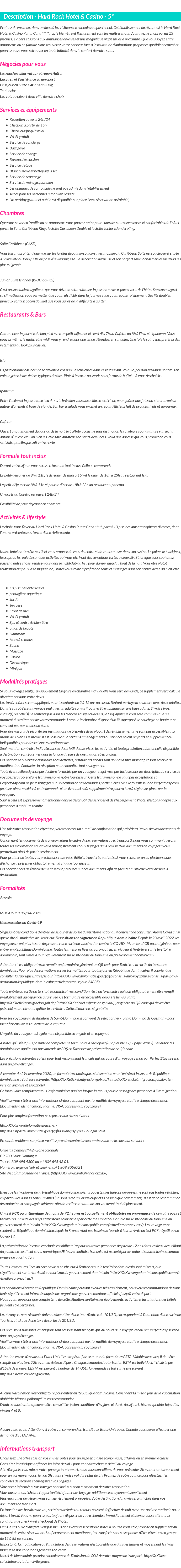 Détails du séjour