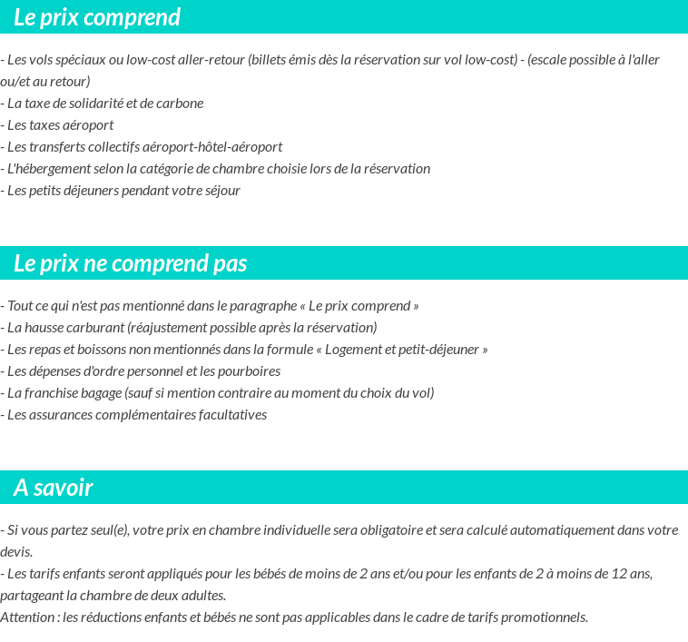 Conditions tarifaires