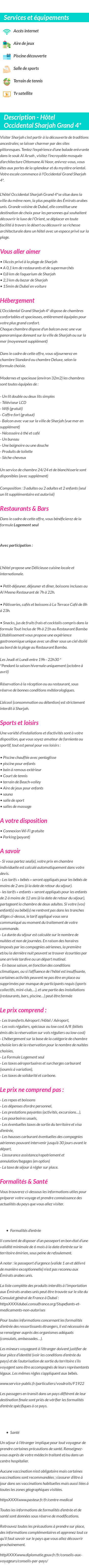 Détails du séjour