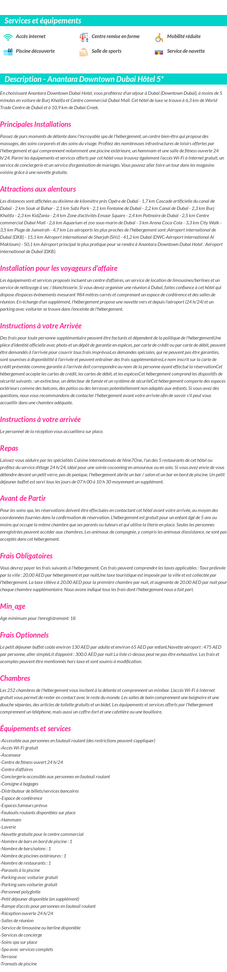 Détails du séjour