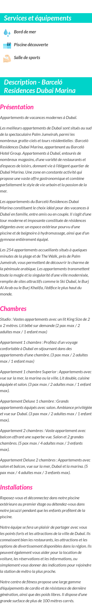Détails du séjour