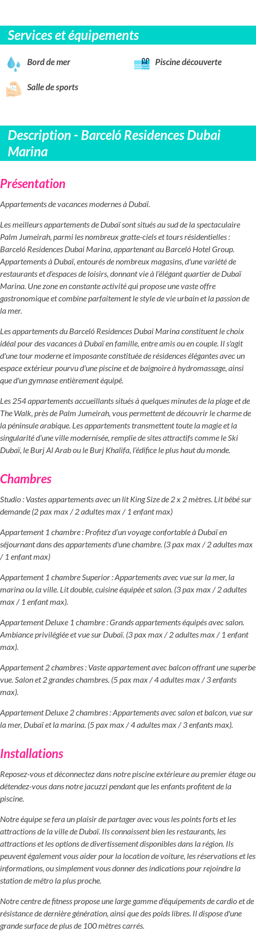 Détails du séjour