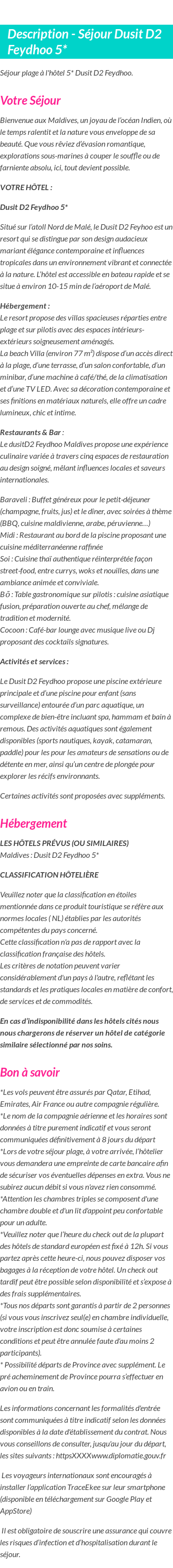 Détails du séjour