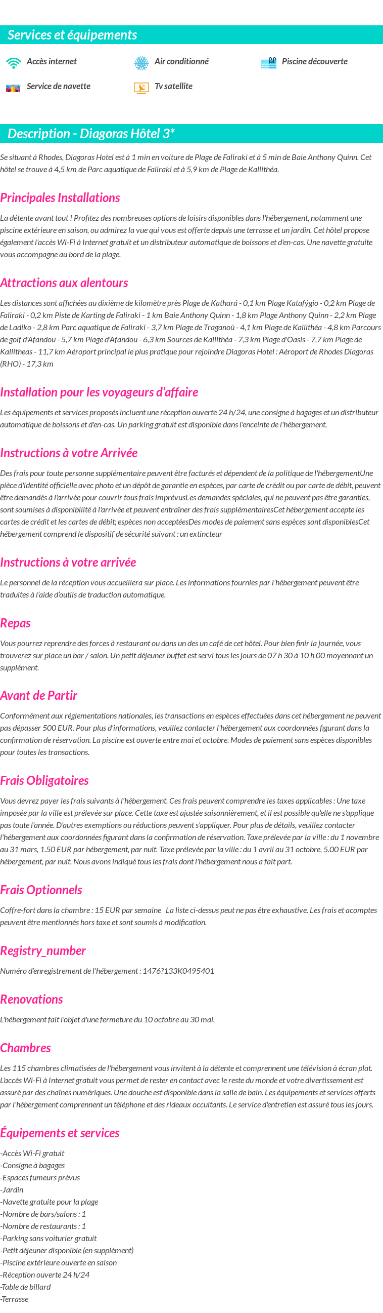 Détails du séjour