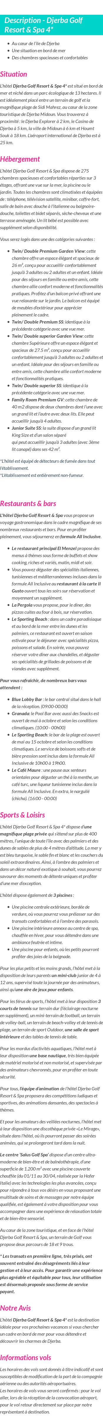 Détails du séjour